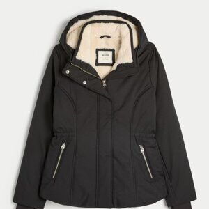 Hollister Faux Fur All Weather Jacket Black/Cream Women’s Size Medium Coat